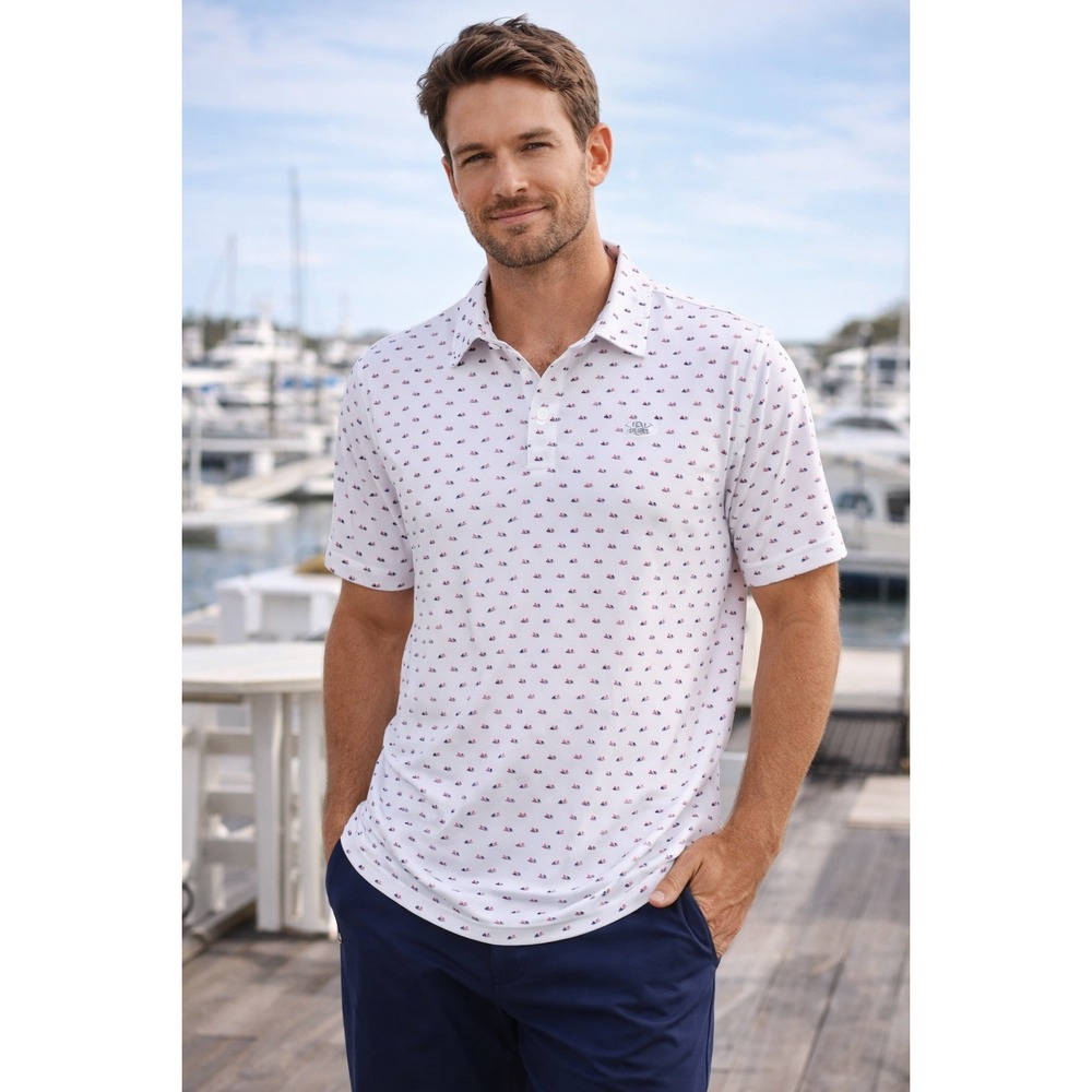 Vineyard Vines Performance Sailboat White Golf Polo Country Club Shirt Sz M